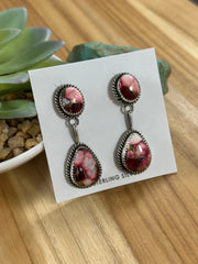 2 Stone Dahlia Rose Dangle Earrings