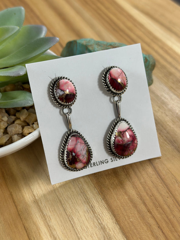 2 Stone Dahlia Rose Dangle Earrings