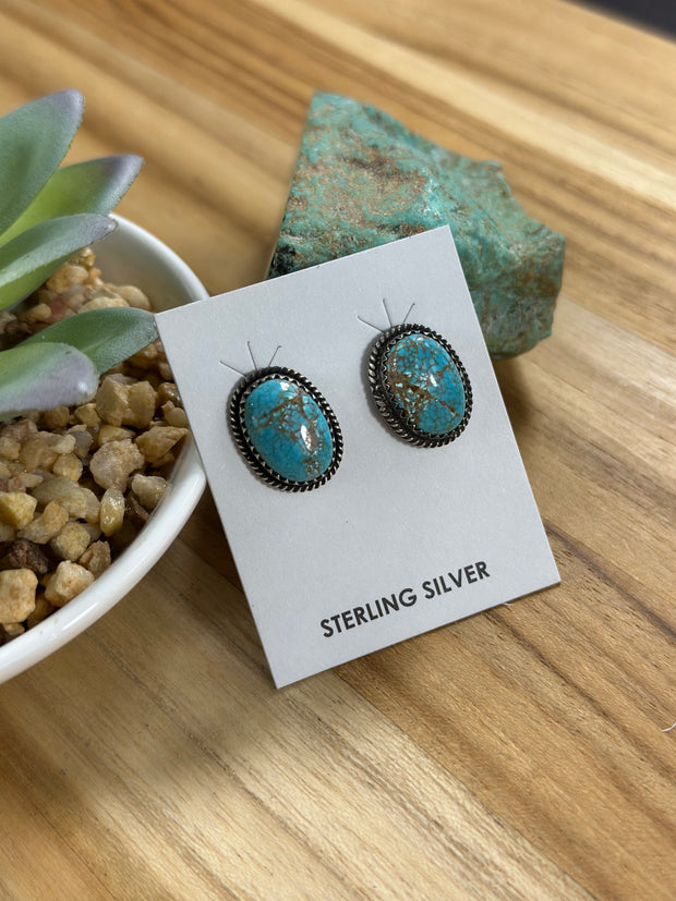 Number 8 Turquoise Oval Studs