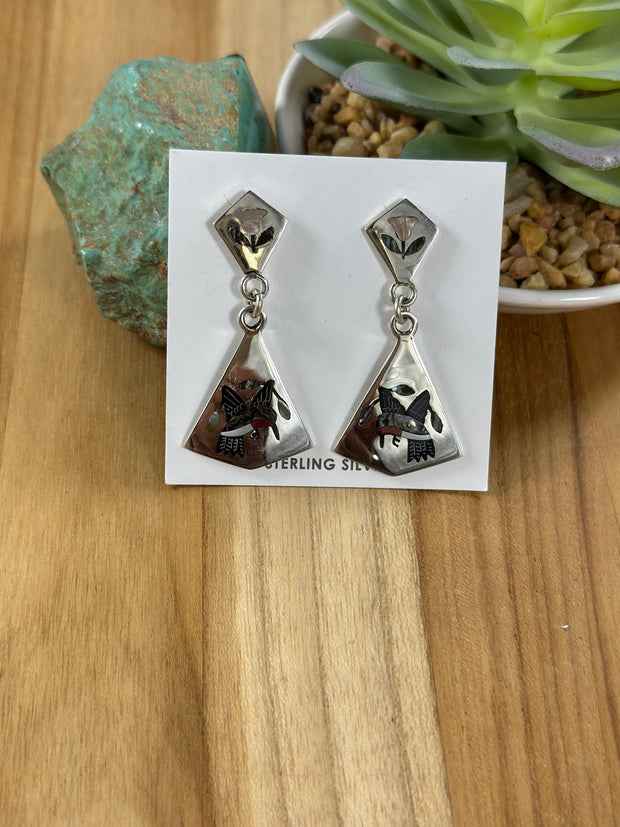 Zuni Humming Bird Inlay Dangle Earrings