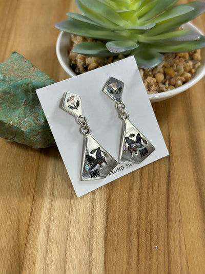 Zuni Humming Bird Inlay Dangle Earrings