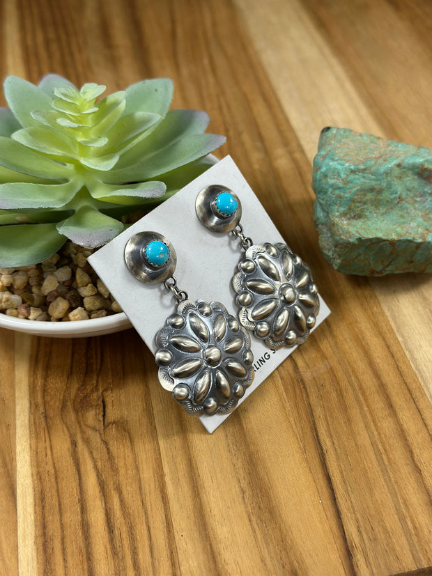 Turquoise and Silver Drop Earrings