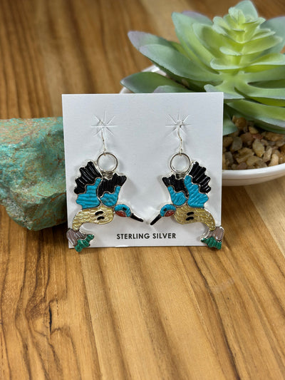 Zuni Humming Bird Inlay Dangle Earrings