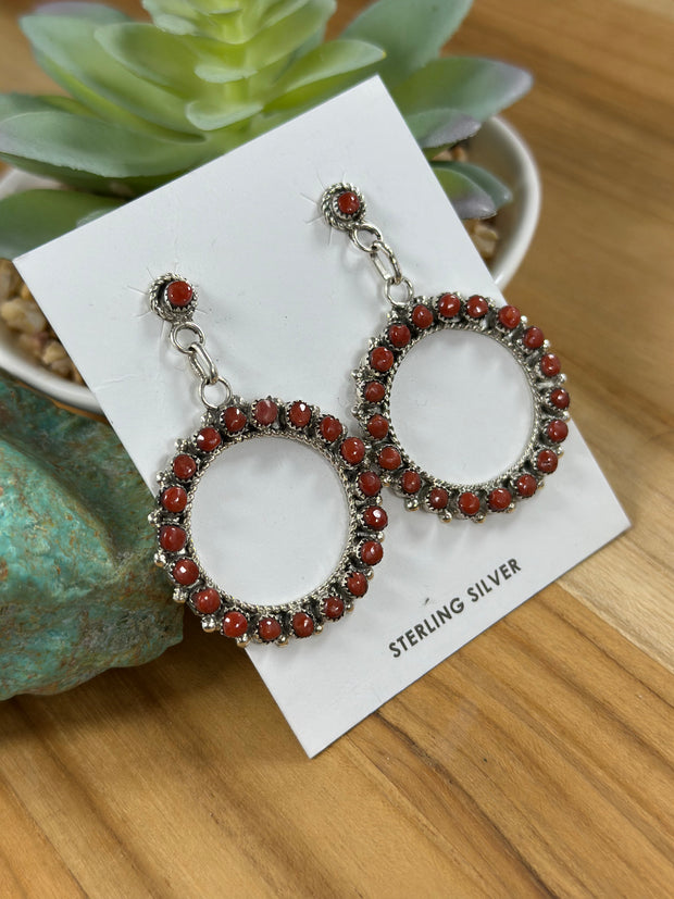 Coral Zuni Hoop Earrings
