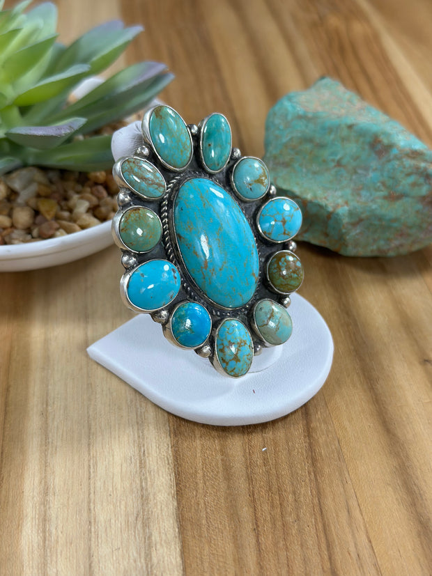 Kingman Turquoise Adjustable Cluster Ring