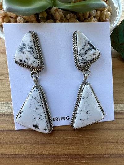 2 Stone White Buffalo Dangle Earrings