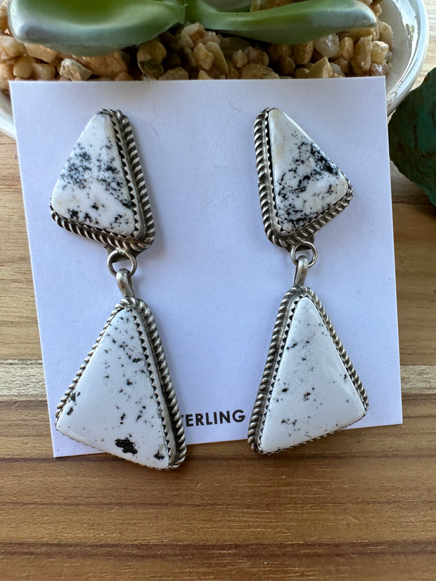2 Stone White Buffalo Dangle Earrings