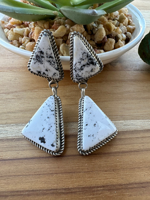 2 Stone White Buffalo Dangle Earrings