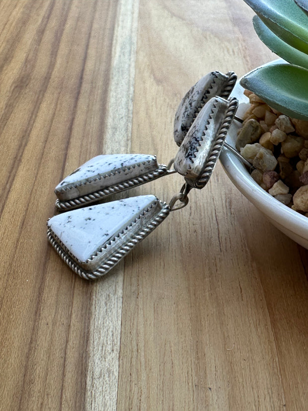 2 Stone White Buffalo Dangle Earrings