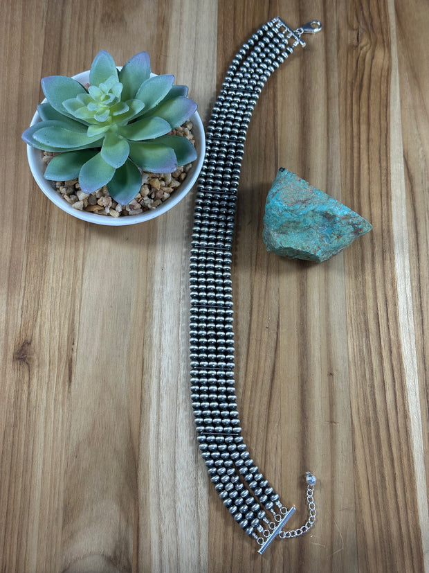 5 Strand "Navajo Style" Sterling Pearl Necklace