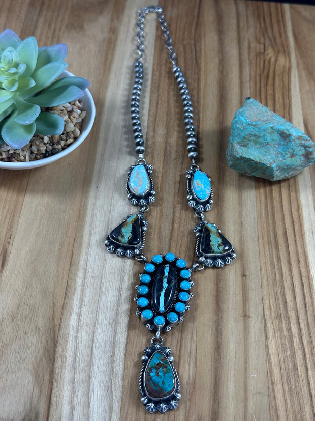 Black Jack And Kingman Turquoise Cluster Necklace