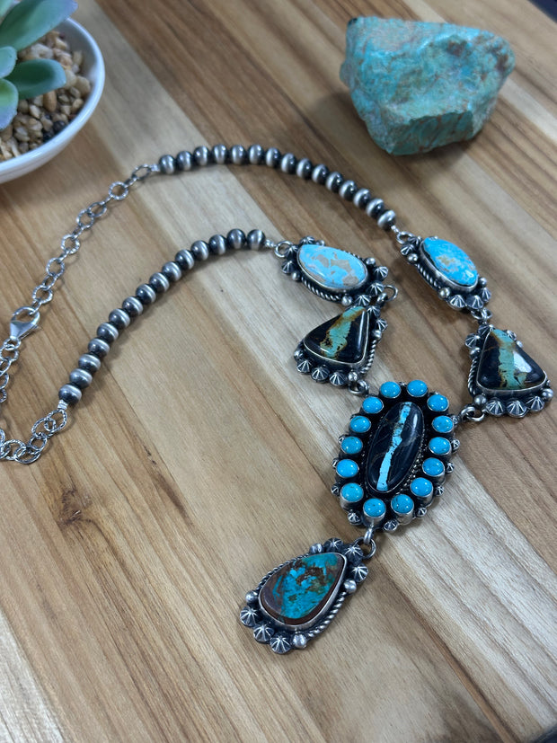 Black Jack And Kingman Turquoise Cluster Necklace