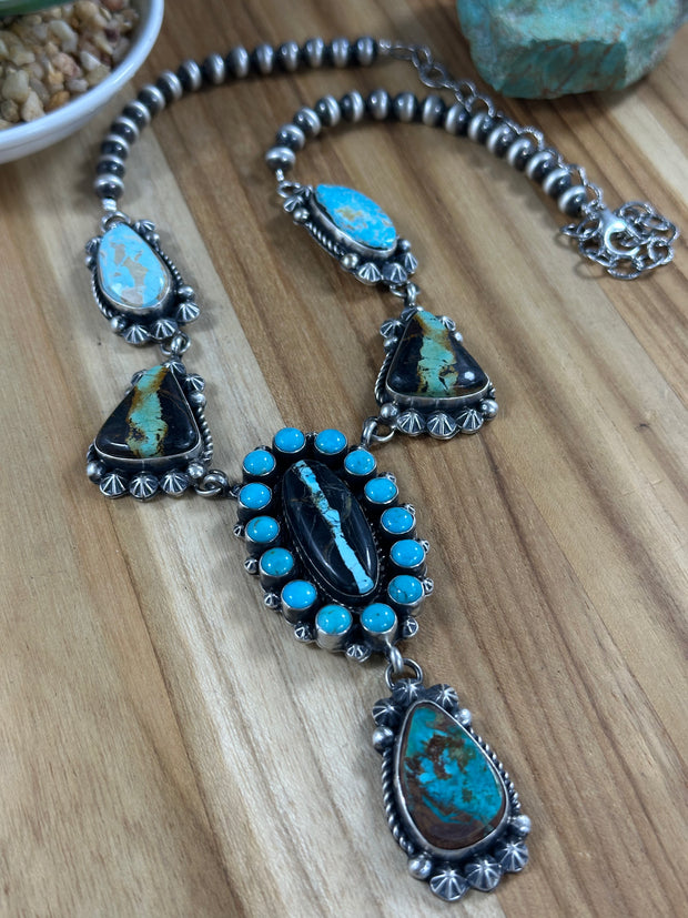 Black Jack And Kingman Turquoise Cluster Necklace