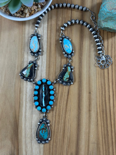 Black Jack And Kingman Turquoise Cluster Necklace