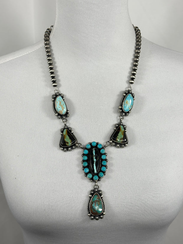 Black Jack And Kingman Turquoise Cluster Necklace
