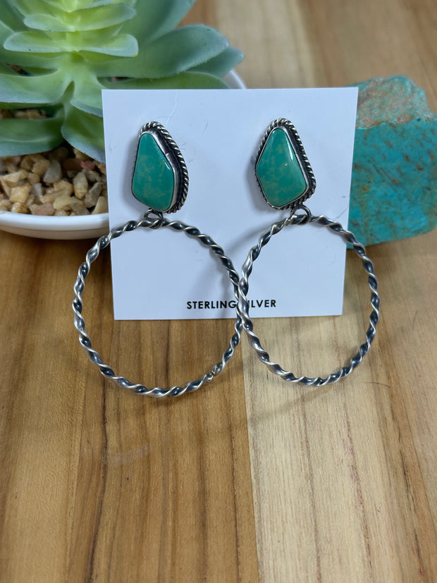 Kingman Turquoise Dangle Hoop Earrings