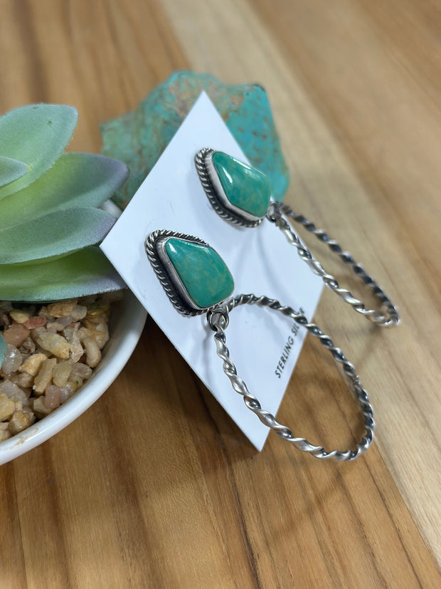Kingman Turquoise Dangle Hoop Earrings