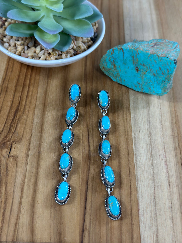 Kingman Turquoise 5 Stone Drop Earrings