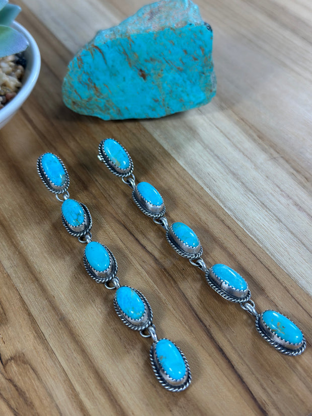 Kingman Turquoise 5 Stone Drop Earrings