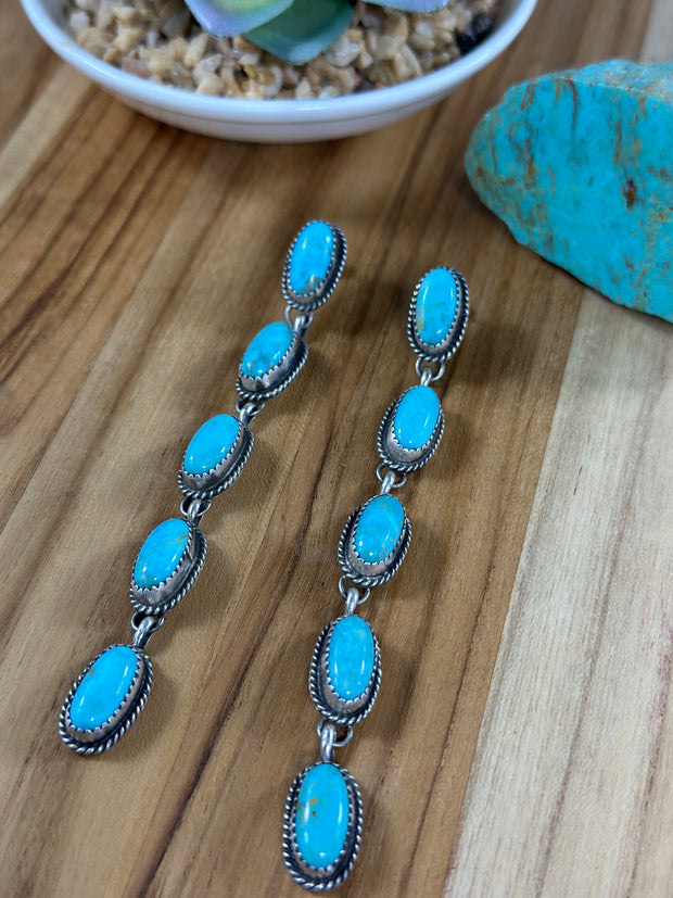 Kingman Turquoise 5 Stone Drop Earrings
