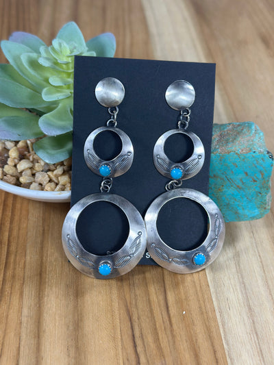 Kingman Turquoise and sterling silver Dangle Hoop Earrings