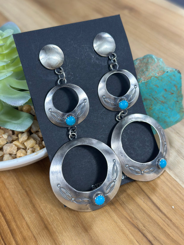 Kingman Turquoise and sterling silver Dangle Hoop Earrings