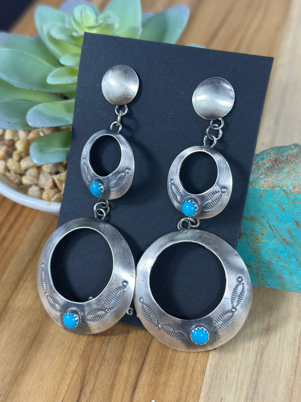 Kingman Turquoise and sterling silver Dangle Hoop Earrings