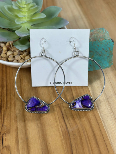 Lavender Dahlia Dangle Hoop Earring