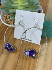 Lavender Dahlia Dangle Hoop Earring