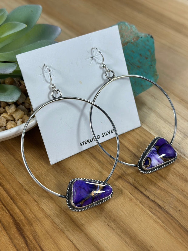 Lavender Dahlia Dangle Hoop Earring