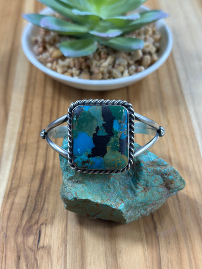 Square Kingman Turquoise Single Stone Cuff