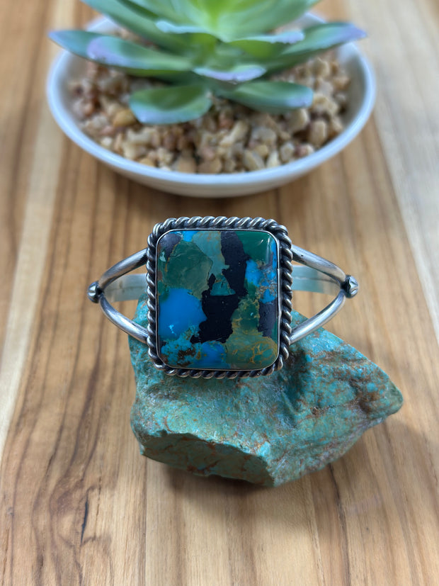 Square Kingman Turquoise Single Stone Cuff