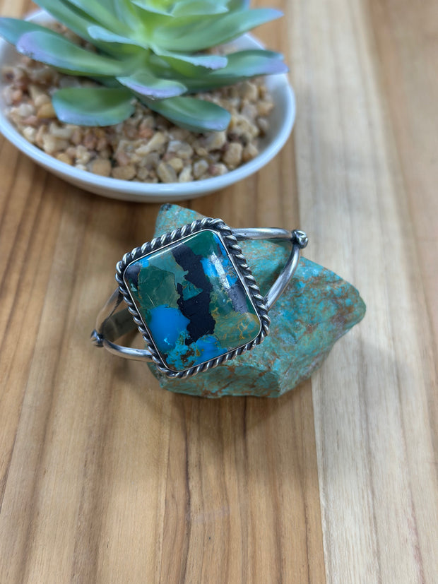 Square Kingman Turquoise Single Stone Cuff