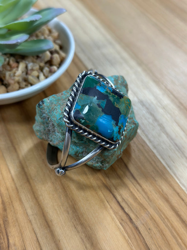 Square Kingman Turquoise Single Stone Cuff