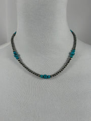 4-8mm Sterling Silver and Turquoise Necklace
