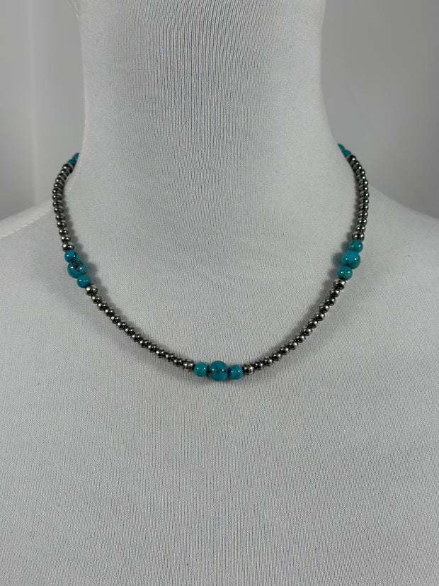 4-8mm Sterling Silver and Turquoise Necklace