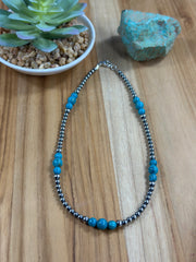 4-8mm Sterling Silver and Turquoise Necklace