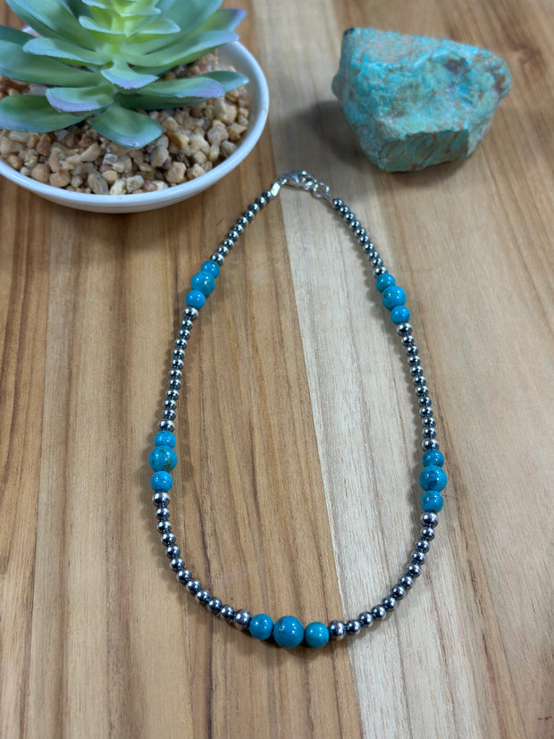 4-8mm Sterling Silver and Turquoise Necklace