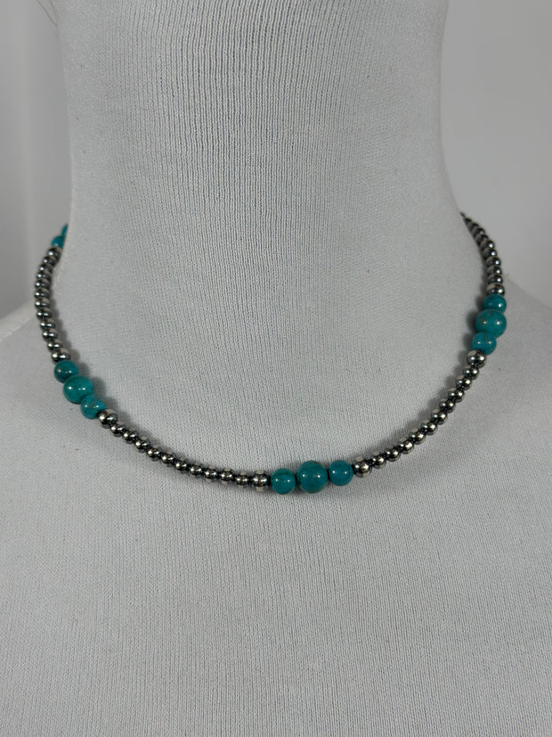 4-8mm Sterling Silver and Turquoise Necklace