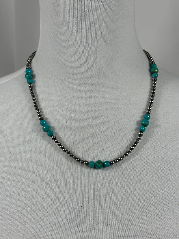 4-8mm Sterling Silver and Turquoise Necklace