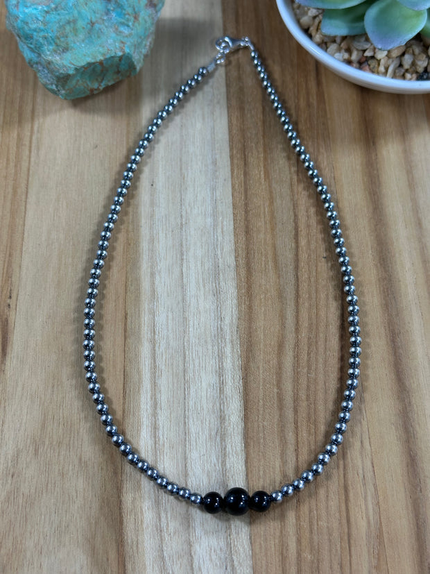 4-6-8mm Sterling Silver and Black Onyx Necklace