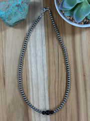 4-6-8mm Sterling Silver and Black Onyx Necklace