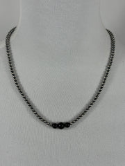 4-6-8mm Sterling Silver and Black Onyx Necklace