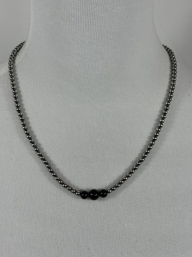4-6-8mm Sterling Silver and Black Onyx Necklace