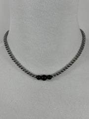 4-6-8mm Sterling Silver and Black Onyx Necklace