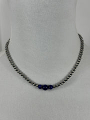 4-6-8mm Sterling Silver and Lapis Necklace