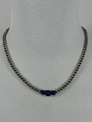 4-6-8mm Sterling Silver and Lapis Necklace