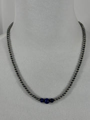 4-6-8mm Sterling Silver and Lapis Necklace