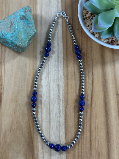 4-8mm Sterling Silver and Lapis Necklace
