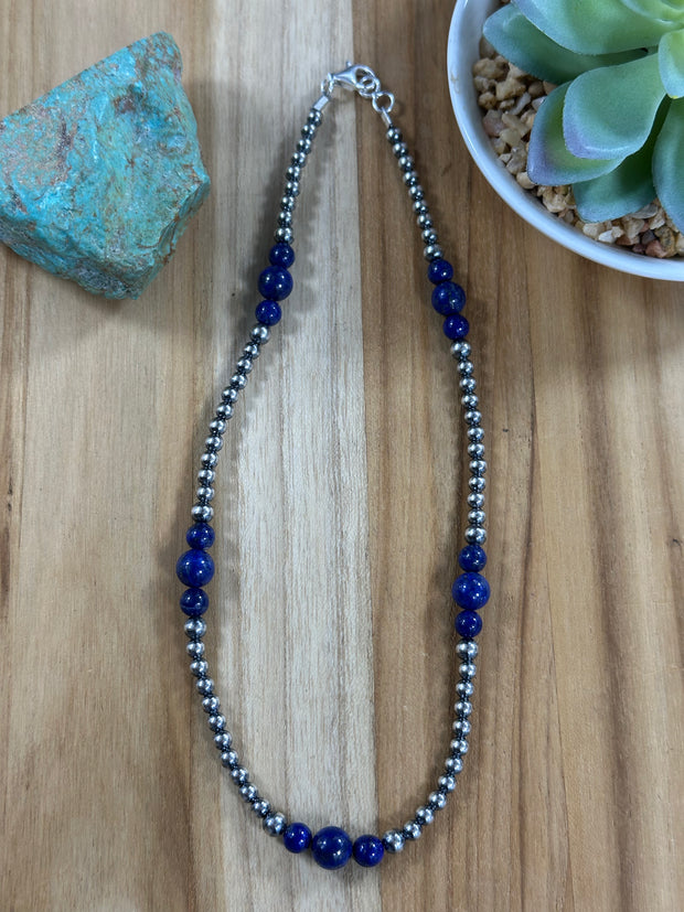 4-8mm Sterling Silver and Lapis Necklace
